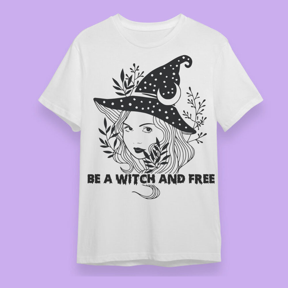 Black Cat Salem Witch Halloween Spooky Graphic Unisex T-Shirt